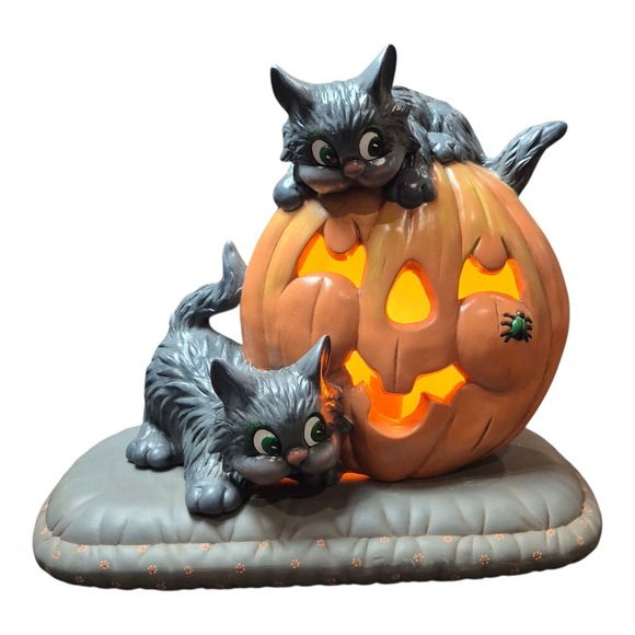 Other - VTG 1970s Halloween Cat Light Up Pumpkin Jack-O-Lantern Ceramic Lamp‎ 10.25"